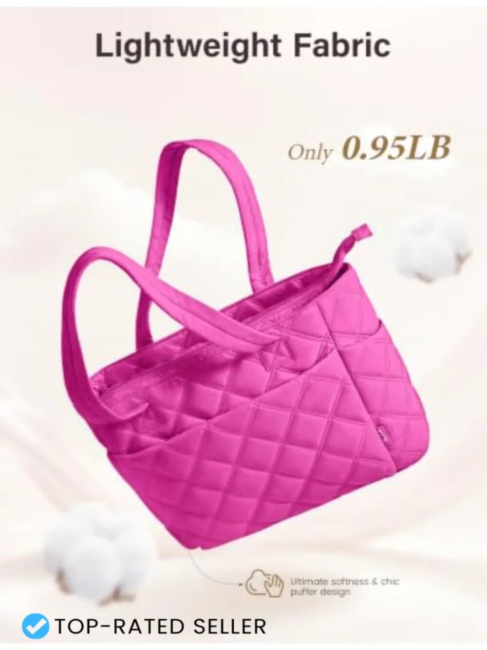 Lightweight Puffer Tote Bag with 8 Pockets, Quilted Shoulder Bag for Work Travel